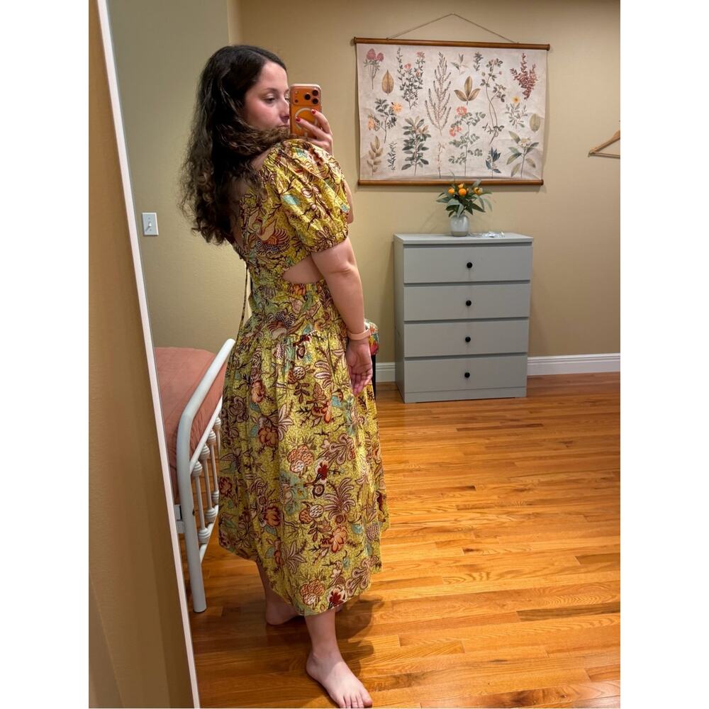 Ulla Johnson Cotton Yellow Floral Maxi Dress with Puff Sleeves 4 - Picture 5 of 15